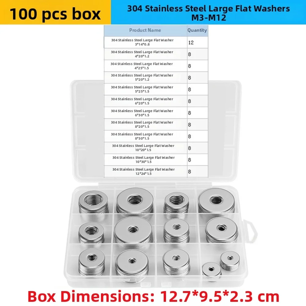 M3-M12 Assortment 304 SS Flat Washers DIY Repairs Electronic Assembly Rust Resistant Precision Stamped For M3 Screws