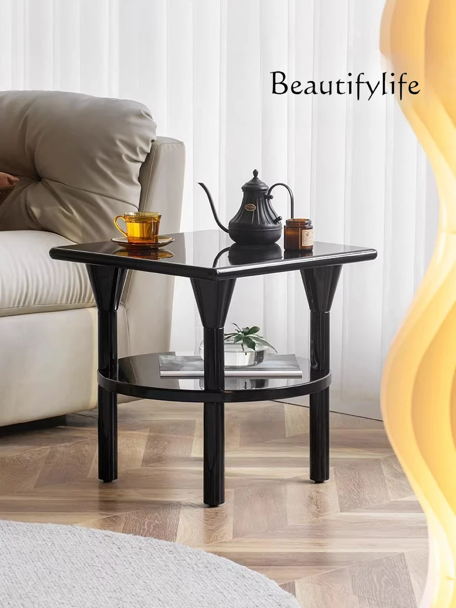 

Medieval Nordic style small side table storage modern simple coffee table black bedside table living room corner