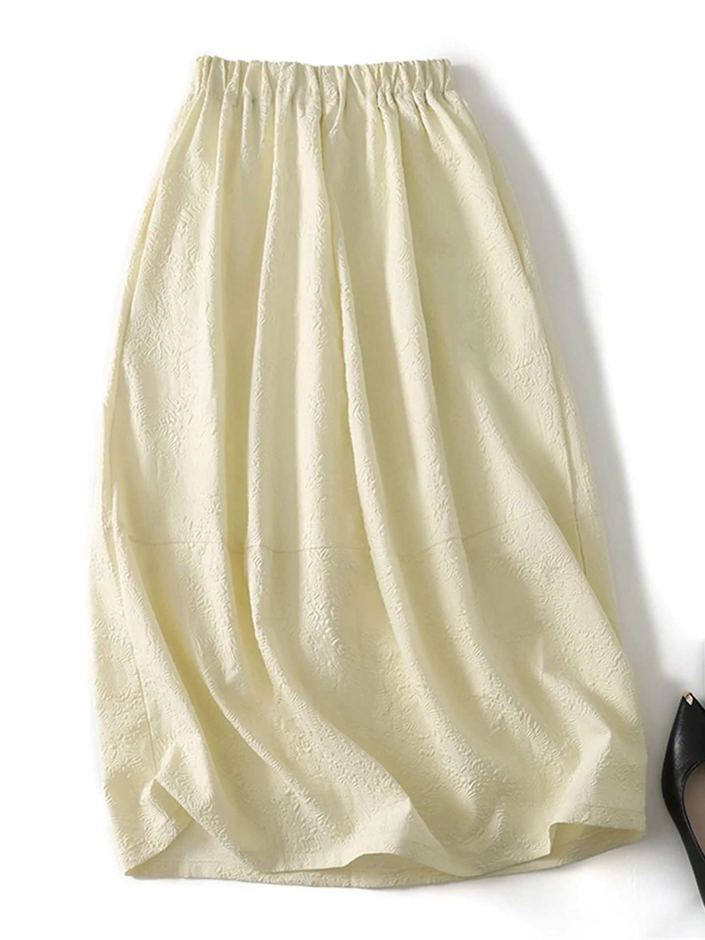 

Ele Apricot Embroidered f Skirt Women's plus Size Elastic Waist Hip Covering Versatile A-Line Skirt Korean Sle Casua...