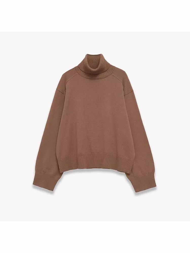 

Зимний новый модный женский повседневный универсальный простой вязаный свитер с длинными рукавами и воротником-стойкой в европейском и американском стиле