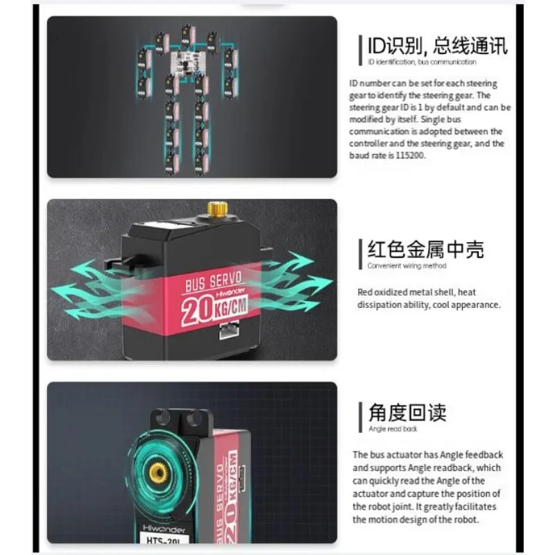 Сервопривод с последовательной шиной HTS20L, 20 кг, интеллектуальный робот UART с высоким крутящим моментом, цифровой сервопривод с обратной связью по положению