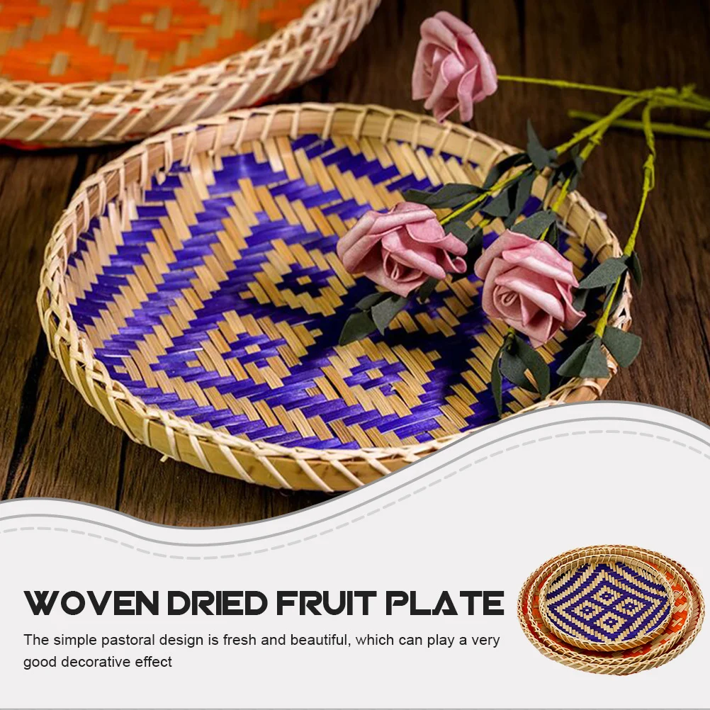 

Bamboo Woven Tray Small Bamboo Tray Round Basket Smooth Polishing Long Snacks Desserts Decorative Pastoral Style