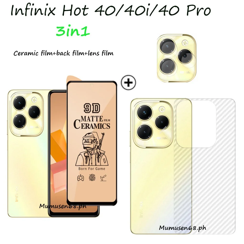 

(3 in 1) Suitable for Infinix Hot 40 40i 40 Pro Ceramic Tempered Glass Screen Protectors + Camera Film + Back Film