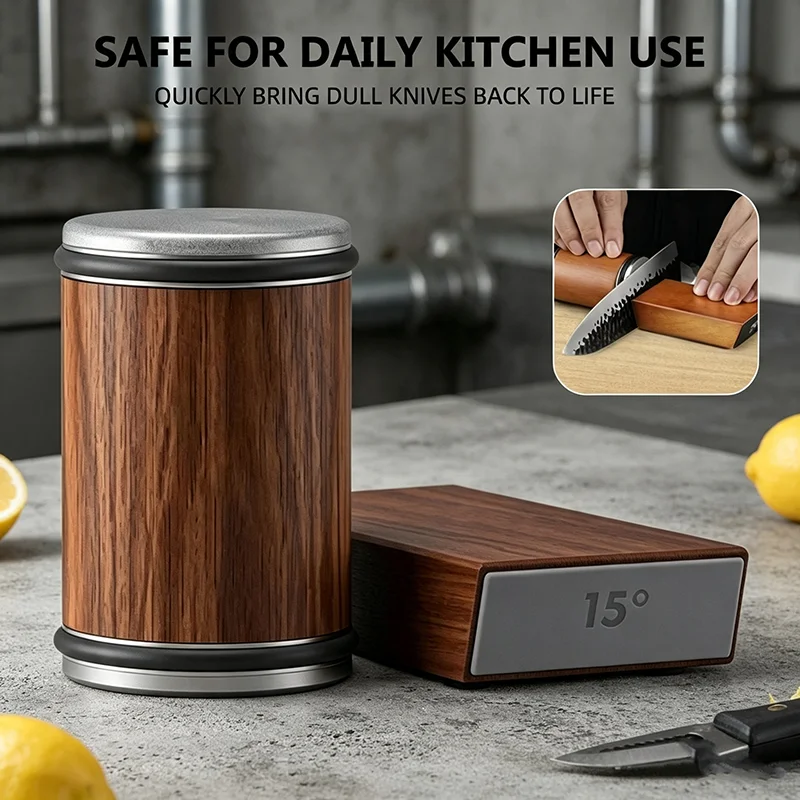 Rolling Knife Sharpener Kit Straight Edge Household Chef Knives Industrial Diamond Stone Magnetic 15&20 Deg Roller