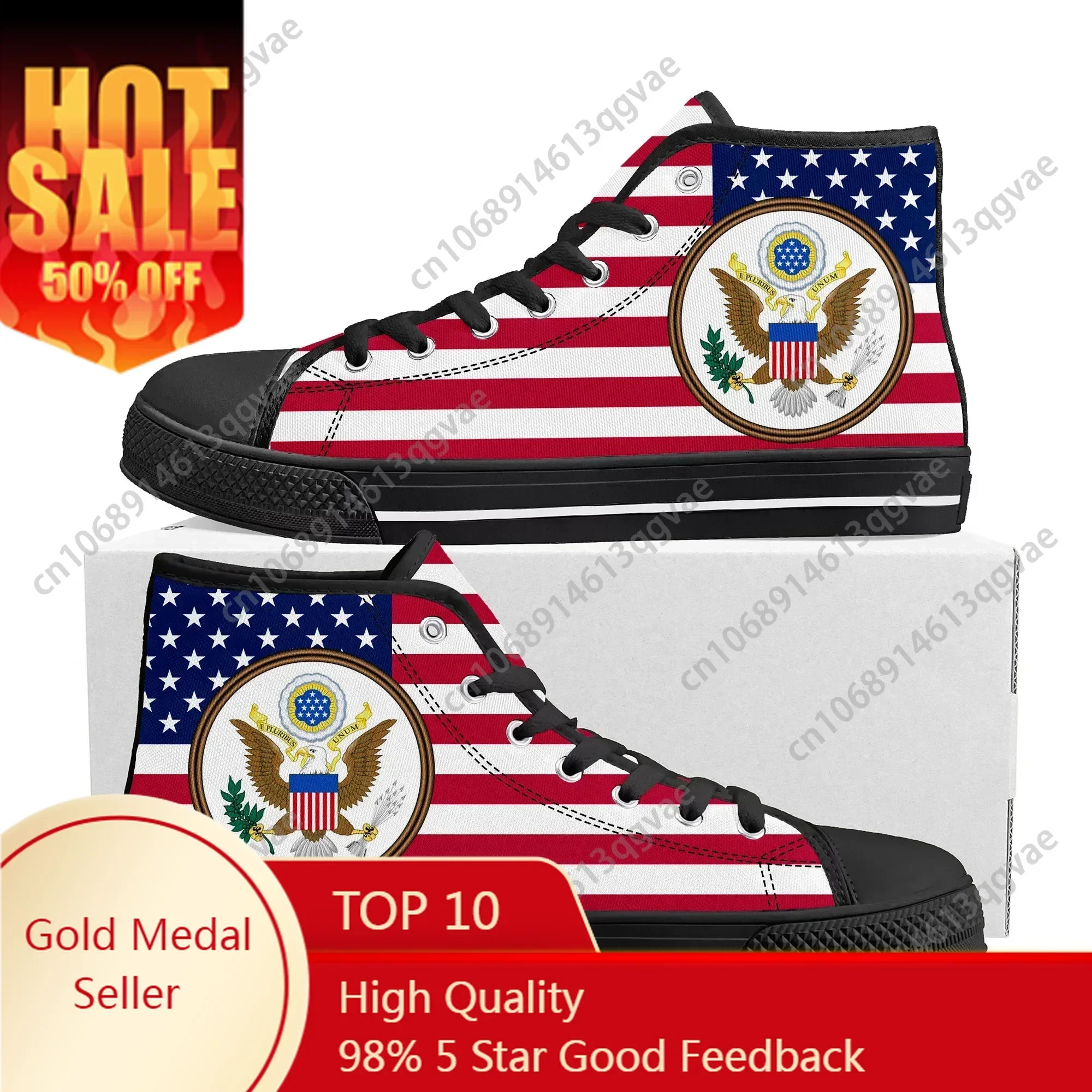 

USA Flag American Red Blue White Art High Top Sneakers Mens Womens Teenager Canvas Sneaker Custom Shoe Casual Couple Shoes