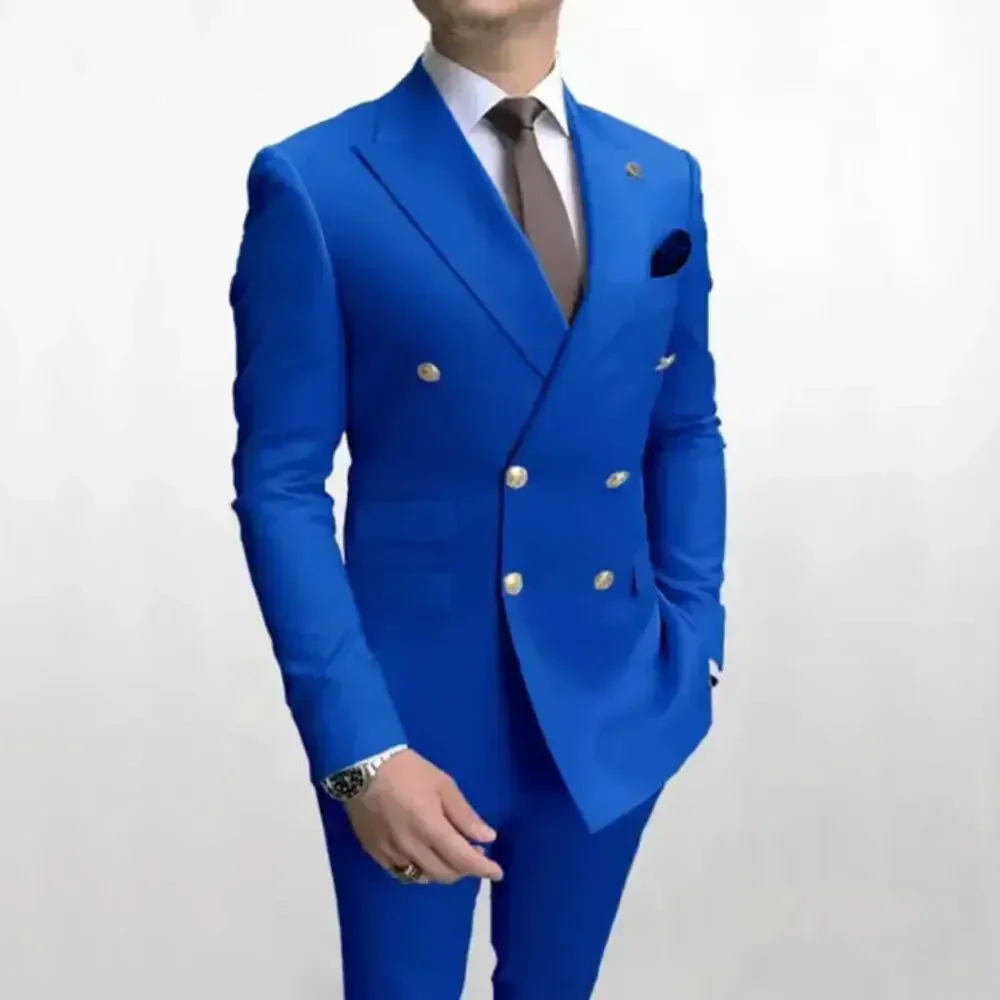 New Casual 2-piece Double Breasted Men's Suit Business Standard Cut Notch Lapel Wedding Ball Tuxedo (Suit + Pants) Men Clothing