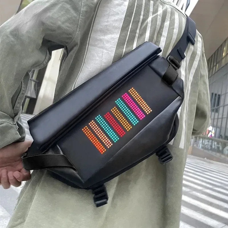 LED pixel screen messenger bag boys large capacity shoulder bag trendy brand men's leather