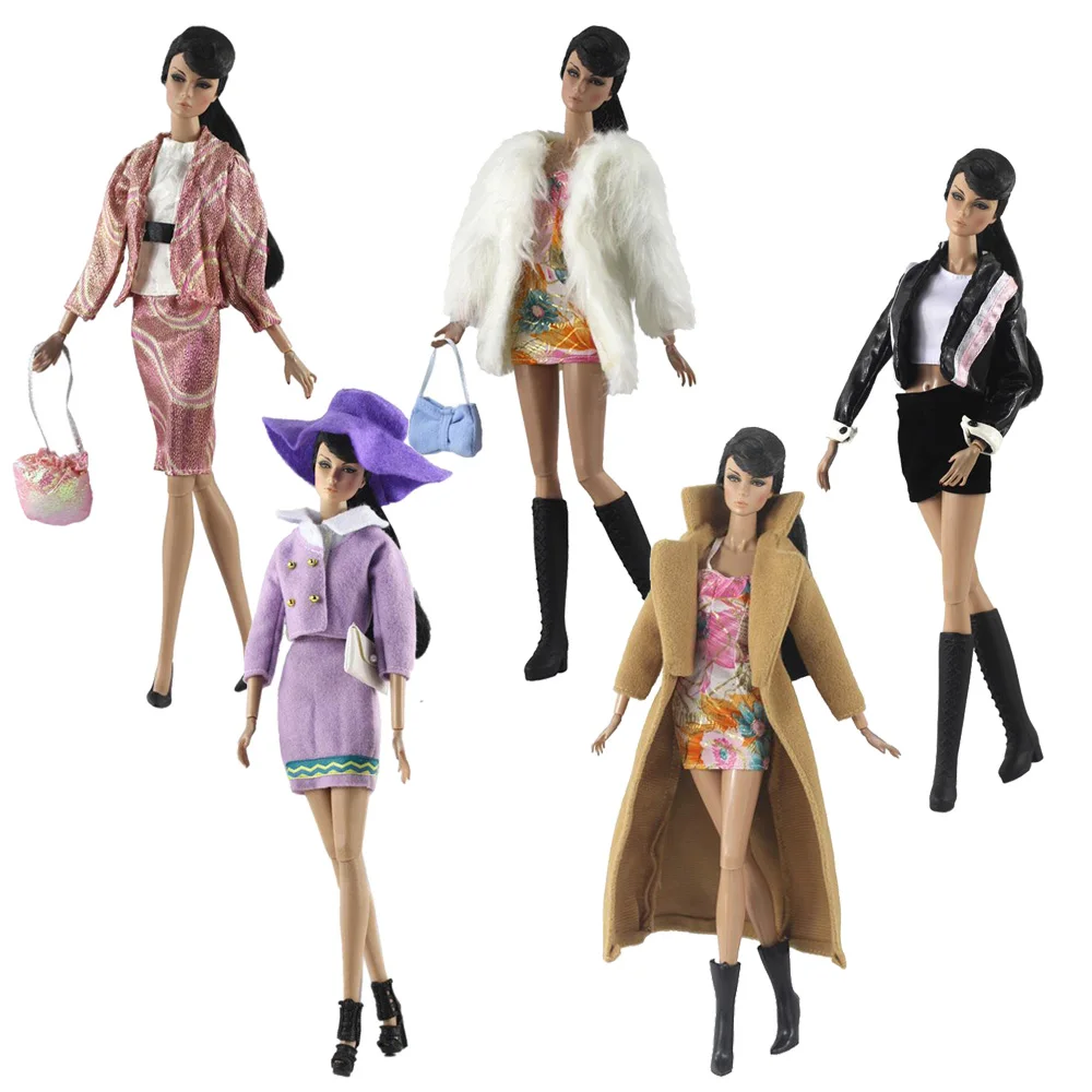 5Pcs/set Doll Clothes Fashion Outfit Office Party Dress Wear With bag Hat Cap Suit Doll Accessories for 1/6 Barbie Doll Clothes