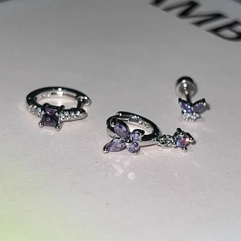 

925 Sterling Silver Geometry Charming Zircon Butterfly Stud Earring for Women Fine Jewelry High Luxury Vintage Accessories
