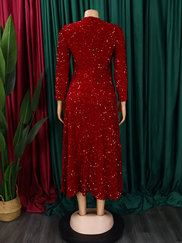 2024 Vintage-Mode Pailletten Frauen Kirche Swing Kleider Lange Hülse O-ansatz Hohe Taille Elegante Glitter Bankett Party Abendkleid – Detail 16