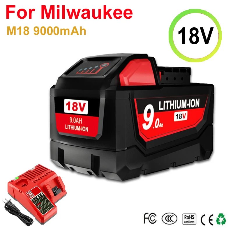 For Milwaukee M18 Battery 9000mAh m18 Battery For Milwaukee 18V 48-11-1815 48-11-1850 2604-22 2604-20 2708-22 Power Tool Battery