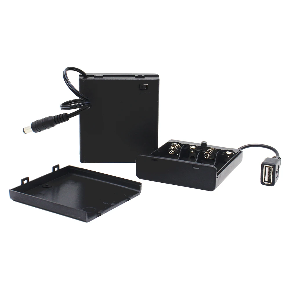 4X AA USB/DC Power Battery Box Storage Case Holder LR6 Container with Wire Lead Cables for LED Strip Lights