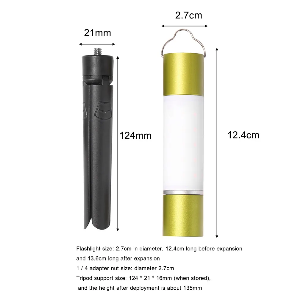 Outdoor Camping LED Telescopic Flashlight with Tripod Nuts Multifunctional Rechargeable Retractable Torch Light Table Lamp