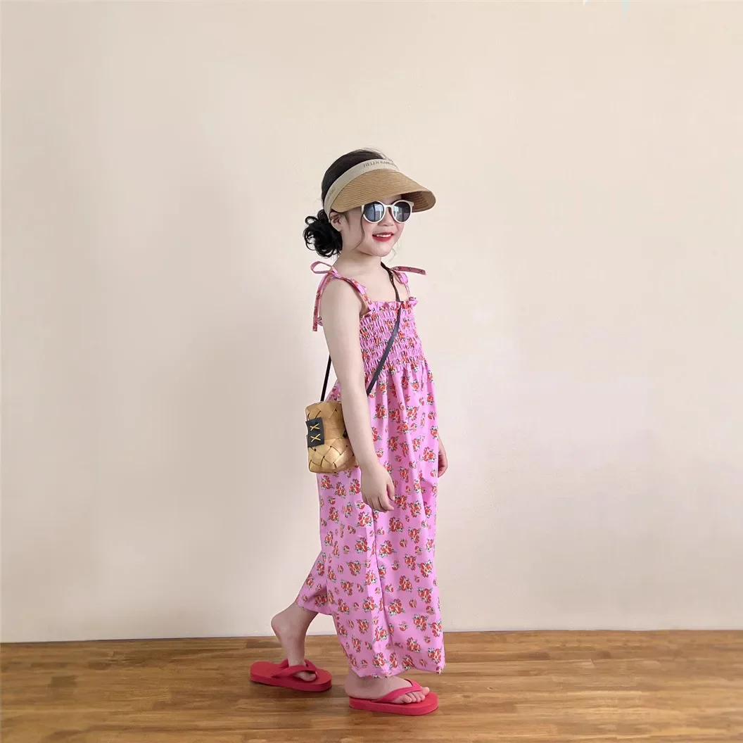 Girls Romper 2026 Summer New Childrens Clothing Korean Style Girl Baby Foundation Broken Flower Suspender Loose Romper Slacks