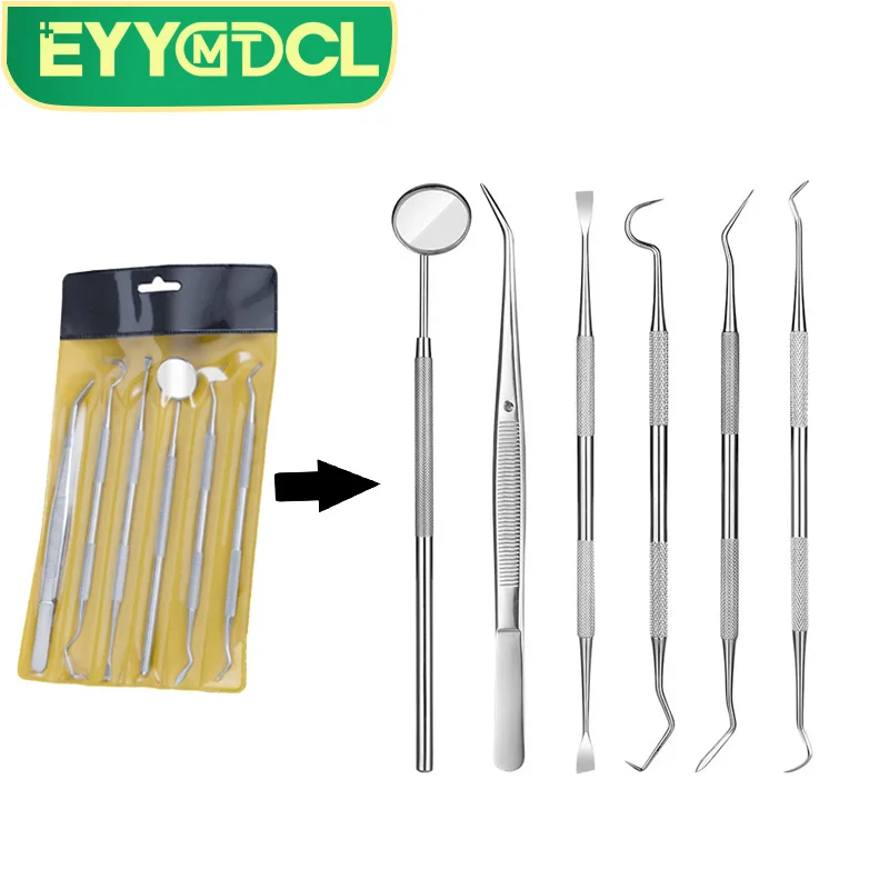 EYYStainless Steel Dentist Mouth Mirror Multifunction Dental Sickle Tartar Scaler Teeth Pick Spatula Set Whitening Oral Care Kit