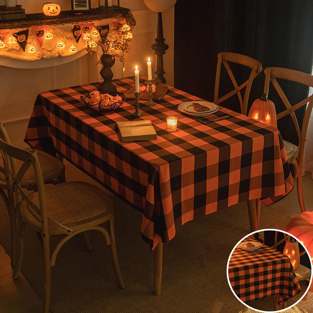 

1PC Halloween Tablecloth Orange Plaid Tablecloth Washable Square Tablecloth Suitable for Family Party Festival Table Decoration