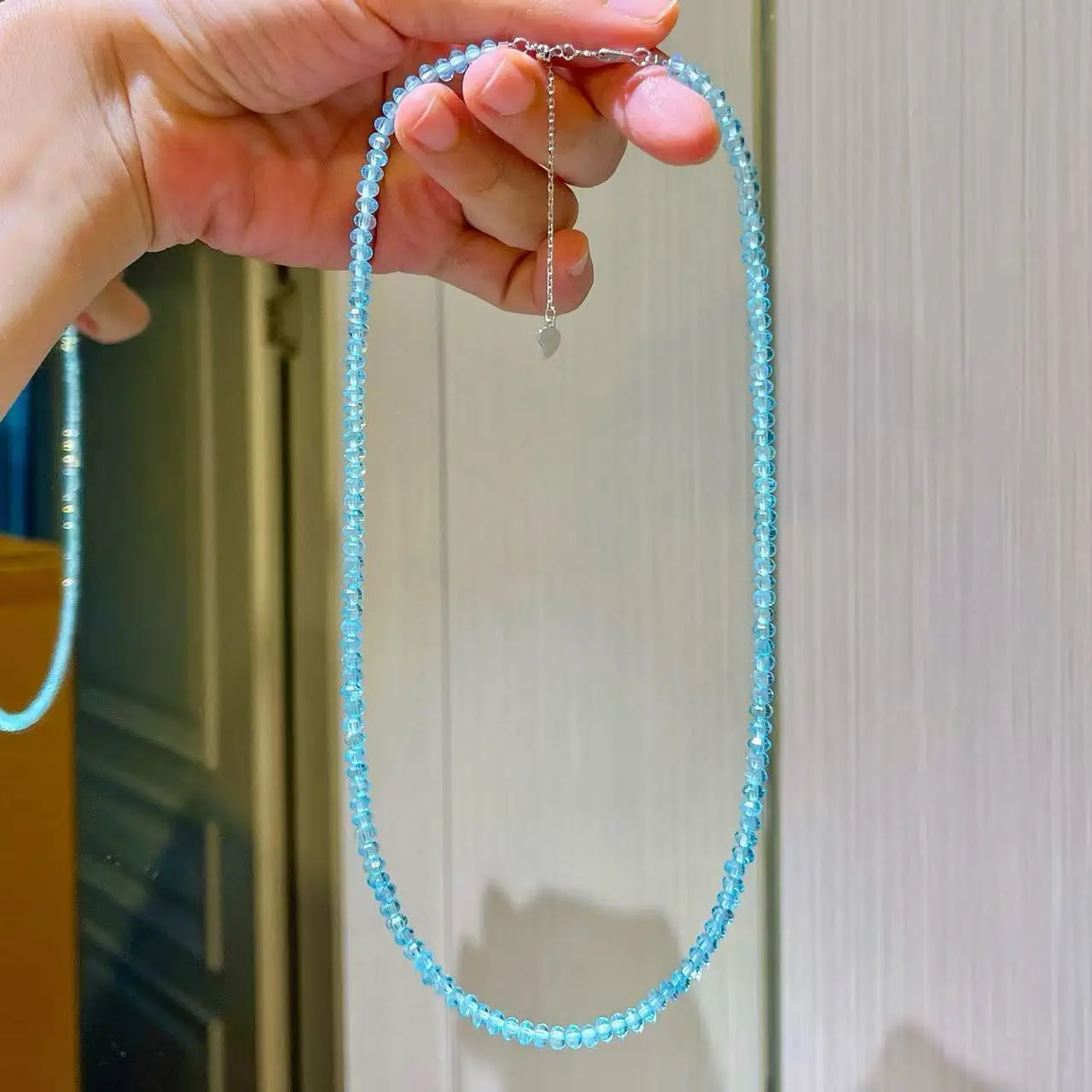 925 Sterling Silver High-Quality Natural Clear Topaz Choker Necklace, Eye-Clean Blue Topaz Gemstone Layering Chain for Women
