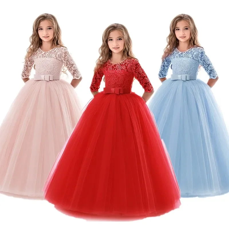 Girls Elegant Dresses Lace Flower Bridesmaid Holiday Dress 2024 Pageant Party Princess Dress First Communion Formal Long Gown