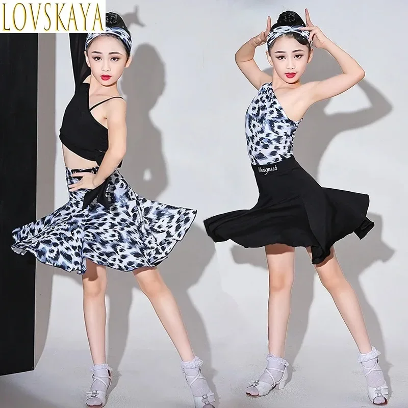 

Детское платье для латинских танцев с короткими рукавами для бальных танцев, однотонный костюм для танго, сценический костюм для девочек