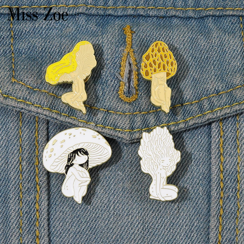 Mushroom Fairy Enamel Pins Custom Cute Brooches Fungus Lapel Badges Plant Girls Funny Jewelry Gift for Kids Friends