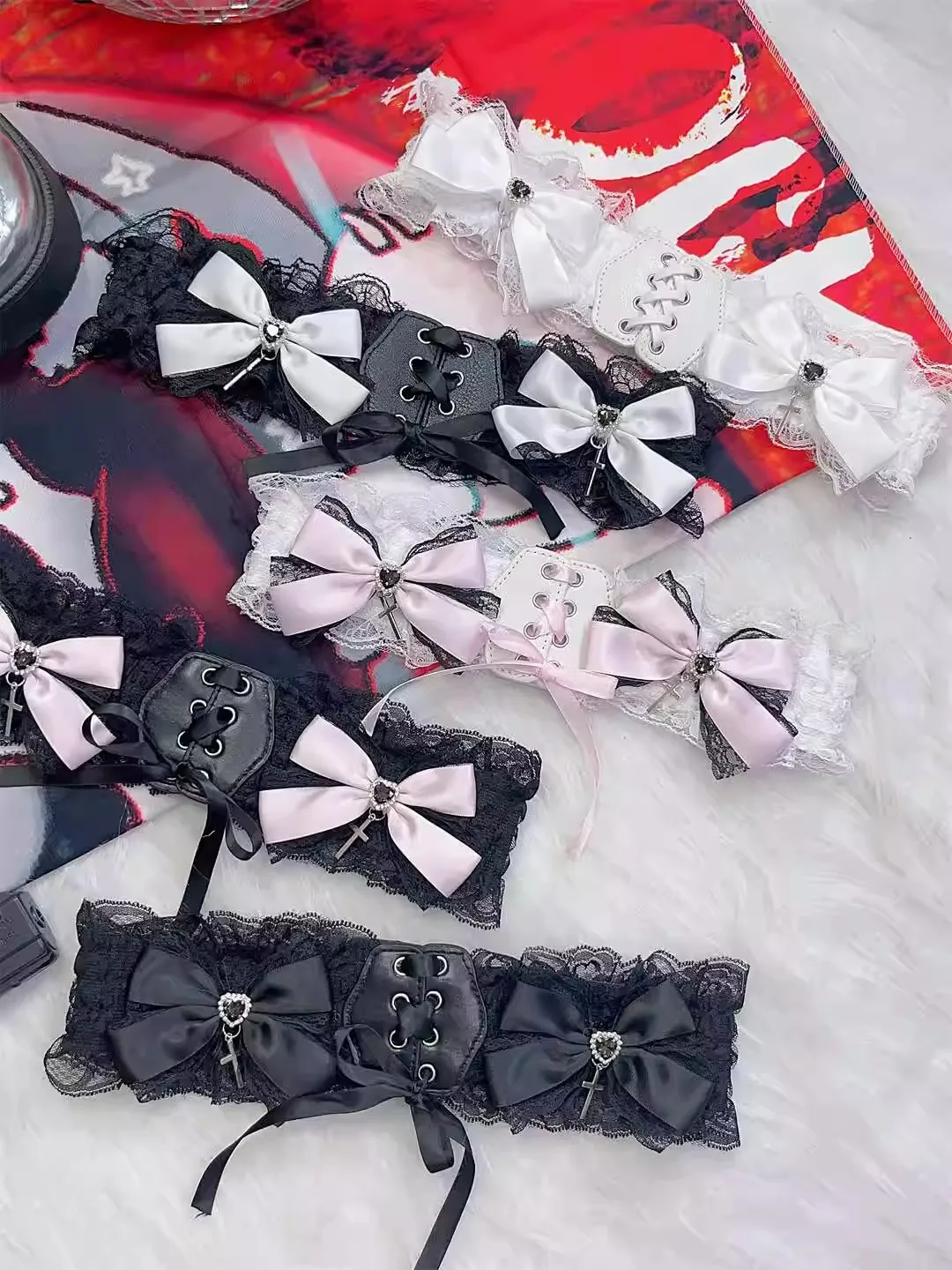 새로운 수제 Y2K 스파이스 걸 코르셋 서브 컬쳐 Bowknot 레이스 보우 벨트 로리타 하라주쿠 스위트 걸 양복 조끼 액세서리