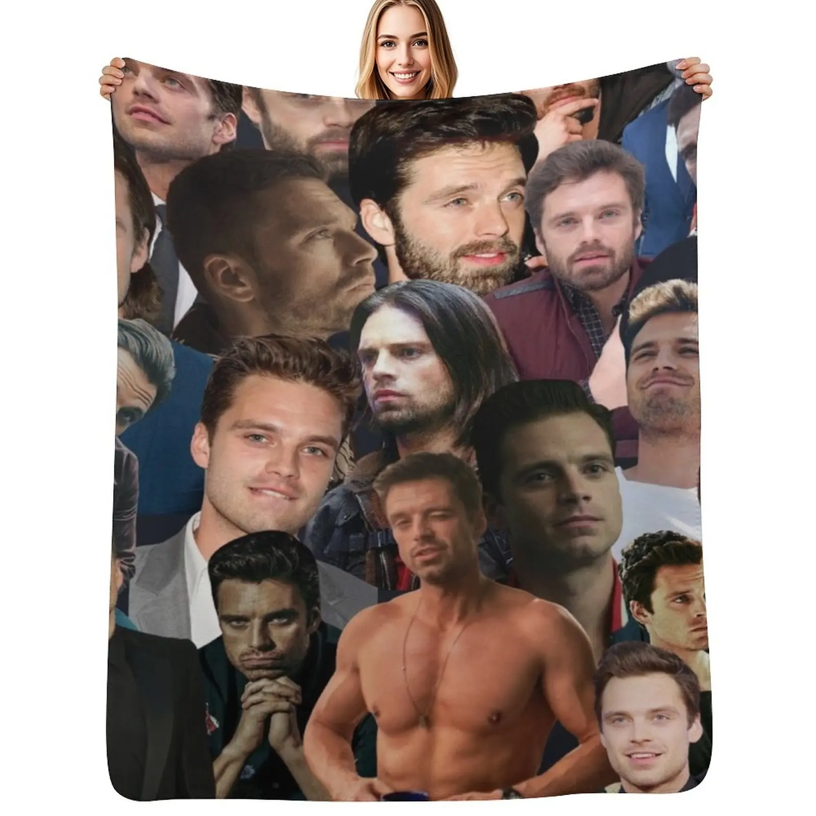 Sebastian Stan photo collage Throw Blanket Soft Plush Blanket as Housewarming Gift