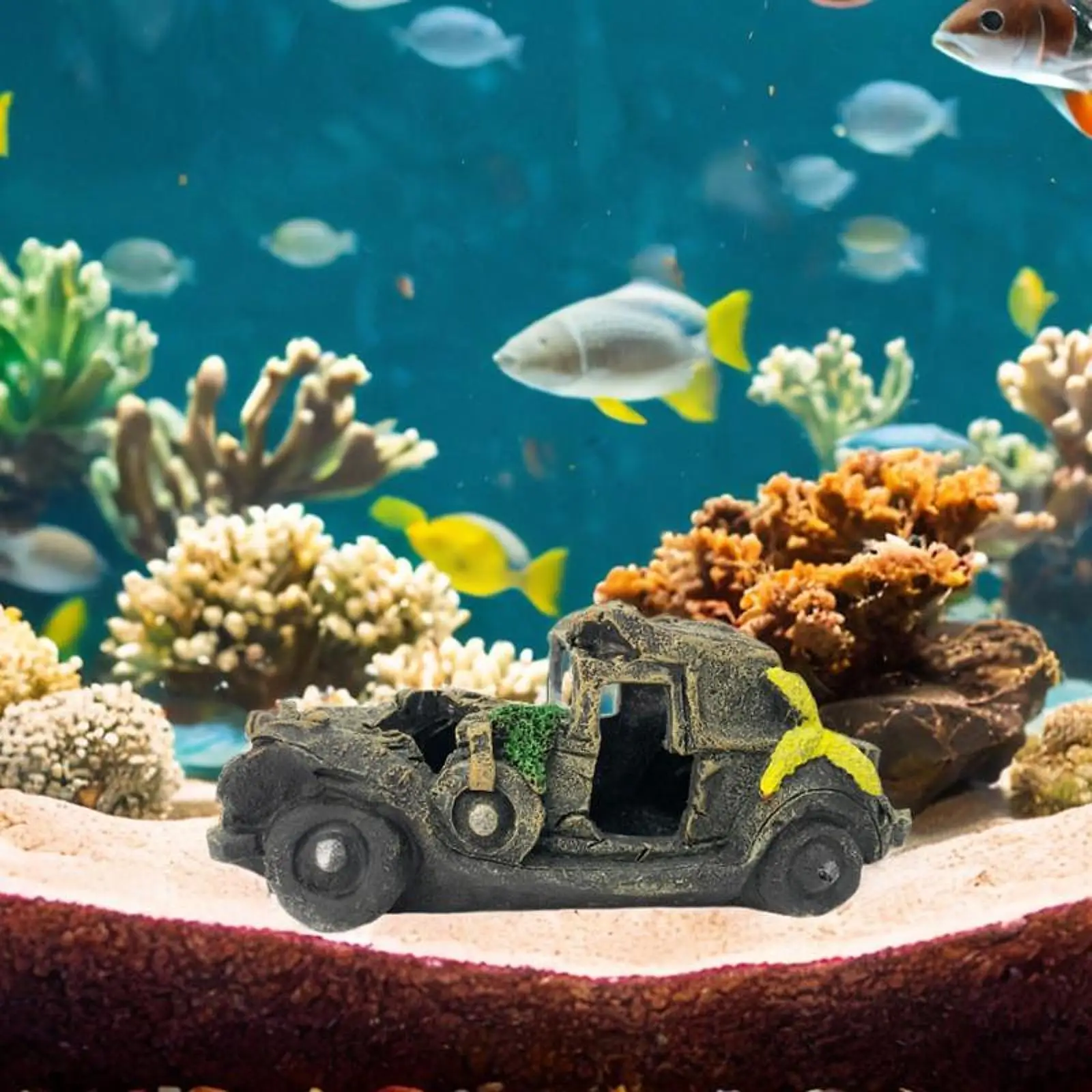 Resin Auto Wreck Aquarium Decoration Fish Tank Ornament Cave Hideout Habitat for Fish Salt and Fresh Water Spawning Landscape