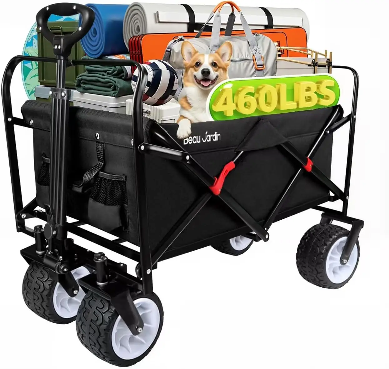 

Collapsible Folding Wagon Cart 460lbs Heavy Duty Foldable Garden Cart with All Terrain Beach Wheels Utility Wagon