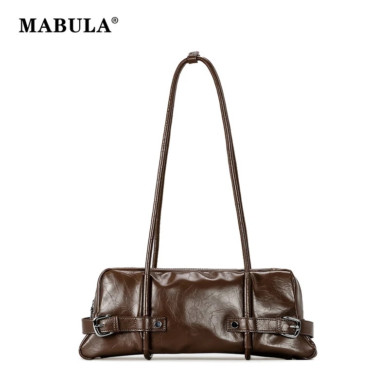 

MABULA Vintage PU Leather Underarm Shoulder Shopping Bag Solid Color Smooth Leather Fashion Phone Purse Ladies Hobos Handbag