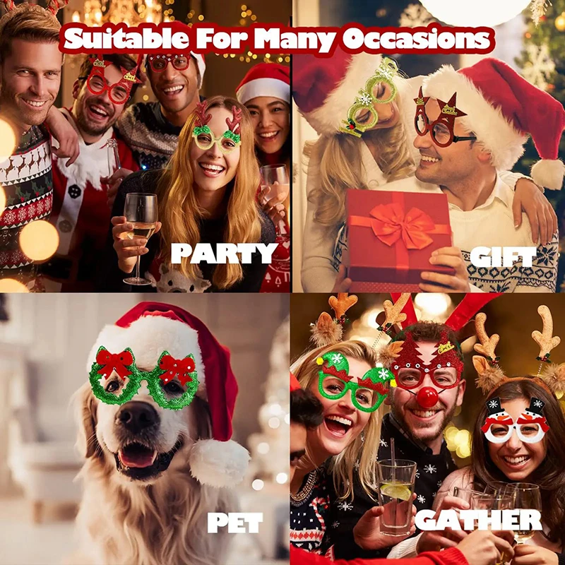 18/20 قطعة قبعة سانتا عيد ميلاد سعيد نظارات سانتا كلوز ثلج قرون شجرة عيد الميلاد زينة عيد الميلاد صور الدعامة هدية السنة الجديدة
