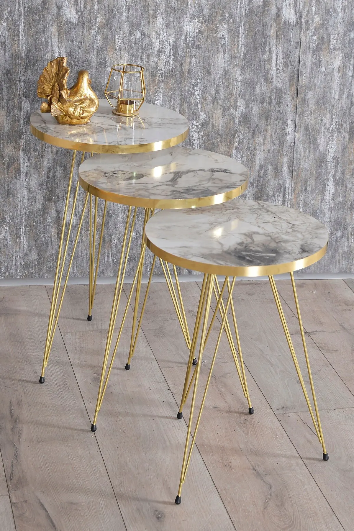 Modern Nelling Table 3 Pieces Patterned Gold Wire Metal Leg De Monte Side Table Tea Coffee Service Table Round Living Room Bedsi