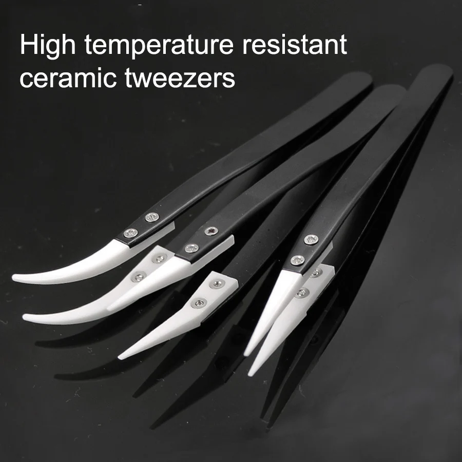 Stainless Steel Ceramic Tweezers Set High Temperature Resistance 1.0MM Repair Tools Kit for Jewelry / Electronics / Fine Crafts