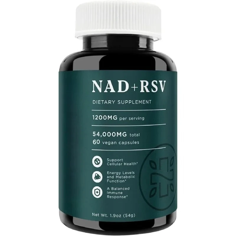 

NAD and Resveratrol Capsules -1200mg per serving, 60 capsules - Cellular Health Anti Aging Energy and Immune Support Supplement