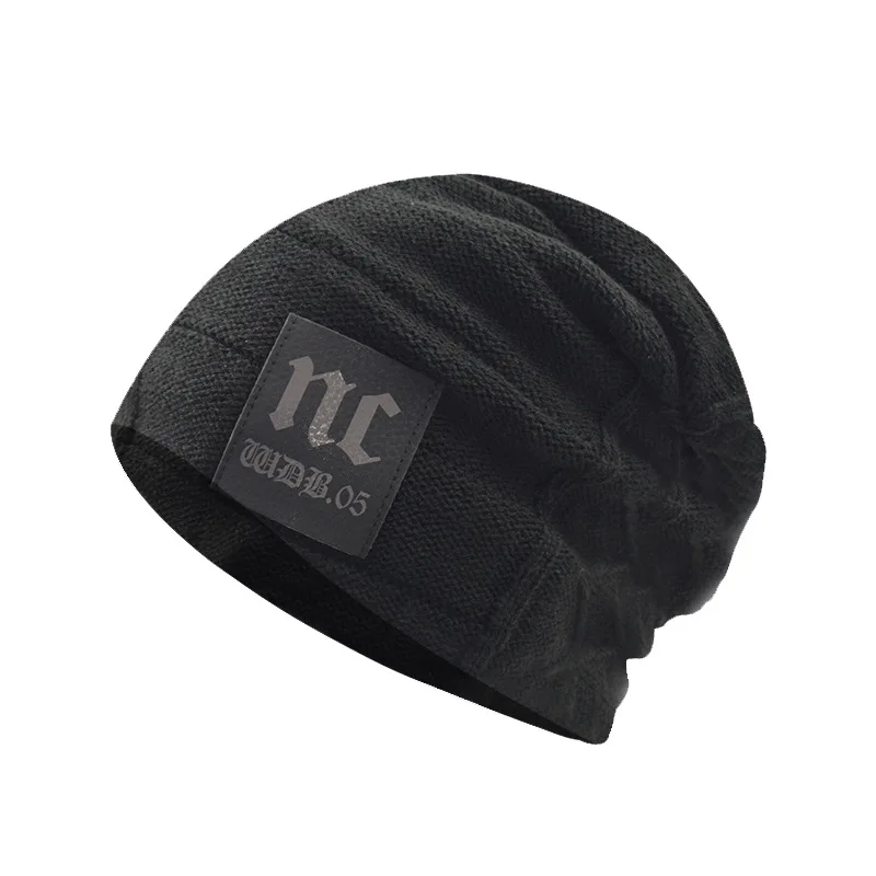 

New Unisex Slouchy Winter Hats Warm Fleece Lined Beanie Cap Men Women Casual Label Decor Winter Mixed Color Knitted Hats