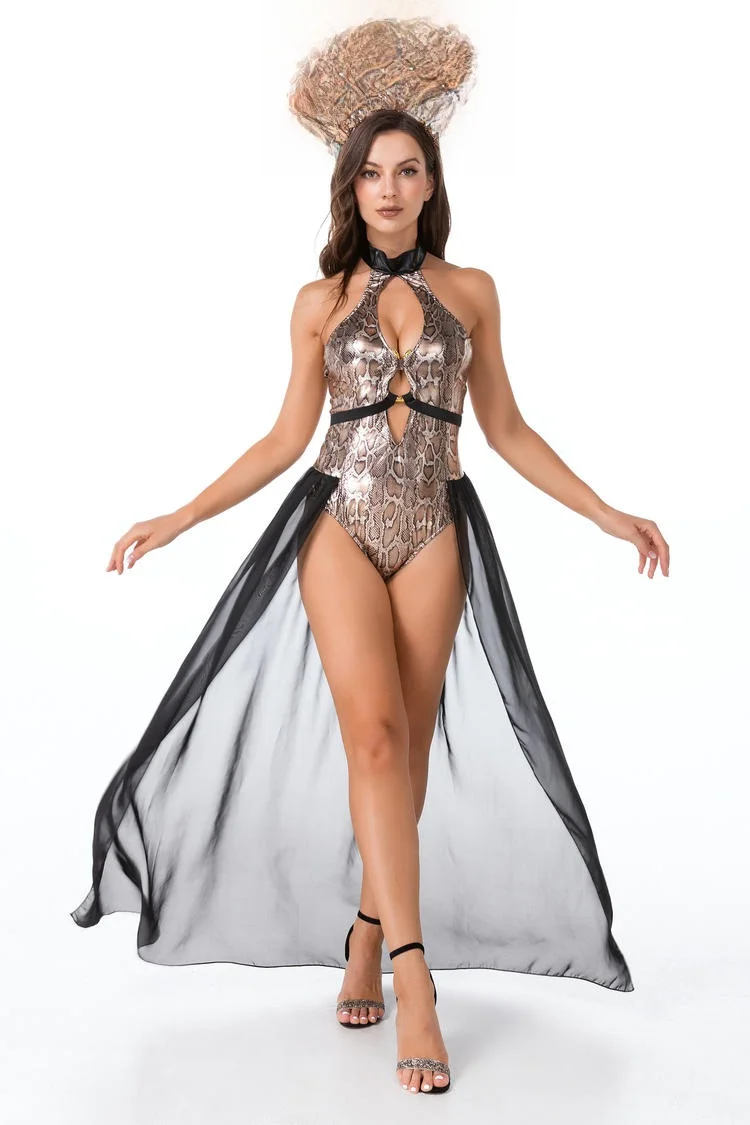 

Sexy Gorgon Medusa Queen Halloween Performance Costume Long Dress Attractive Witch Snake Monster Women's Traditional Stage Ou...