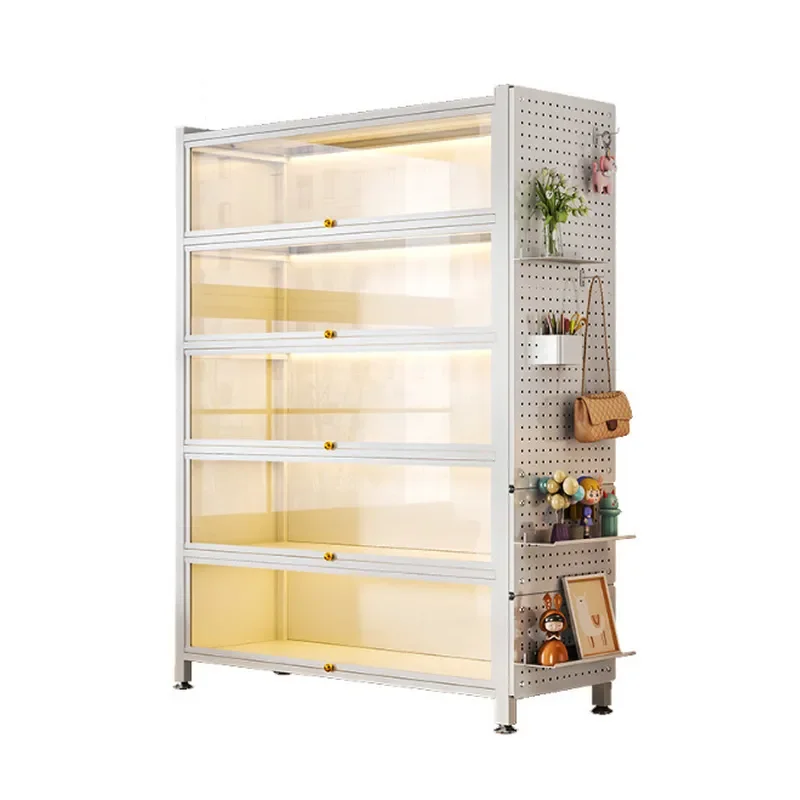 Transparent Glass Display Cabinet Floor Standing Bookcase with Dustproof Door for Figure Storage and Visual Showcase