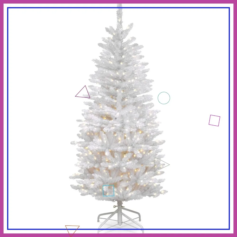 

Тонкая искусственная рождественская елка с предварительной подсветкой, 4,5 фута, 150 прозрачных огней и подставкой, белая