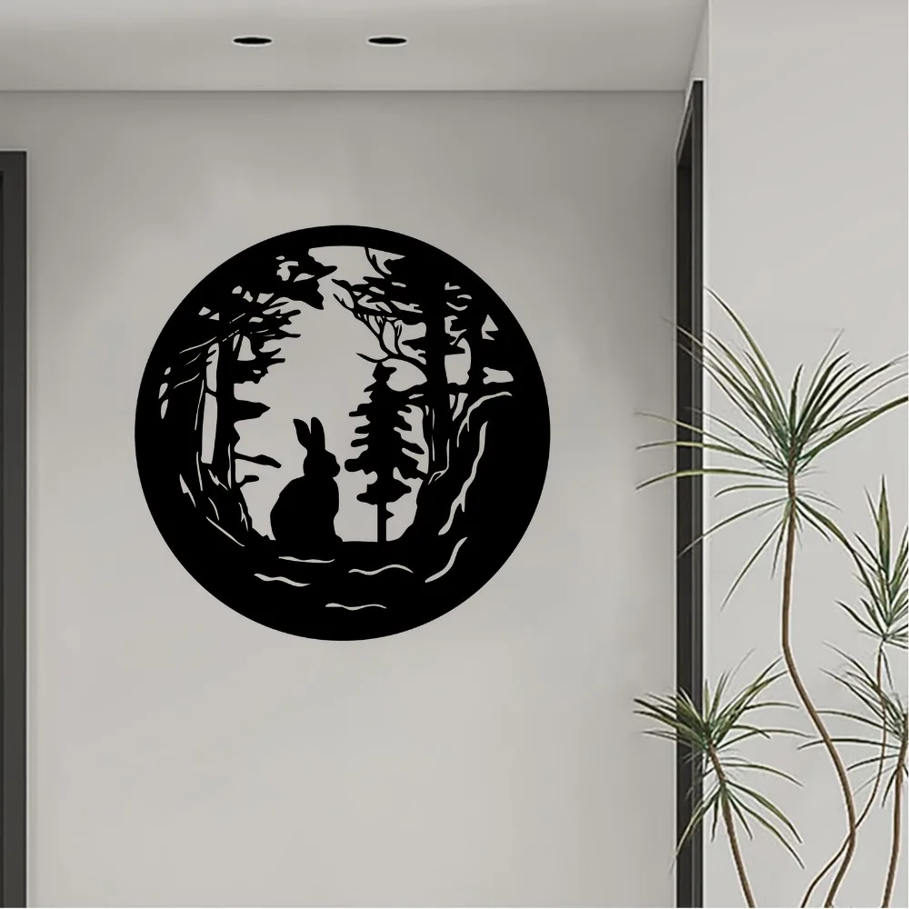 Rabbit Forest Aluminum Metal Wall Art Silhouette Wildlife Art Decor Weather Resistant Hanging Sculpture Home Garden Fence Orname