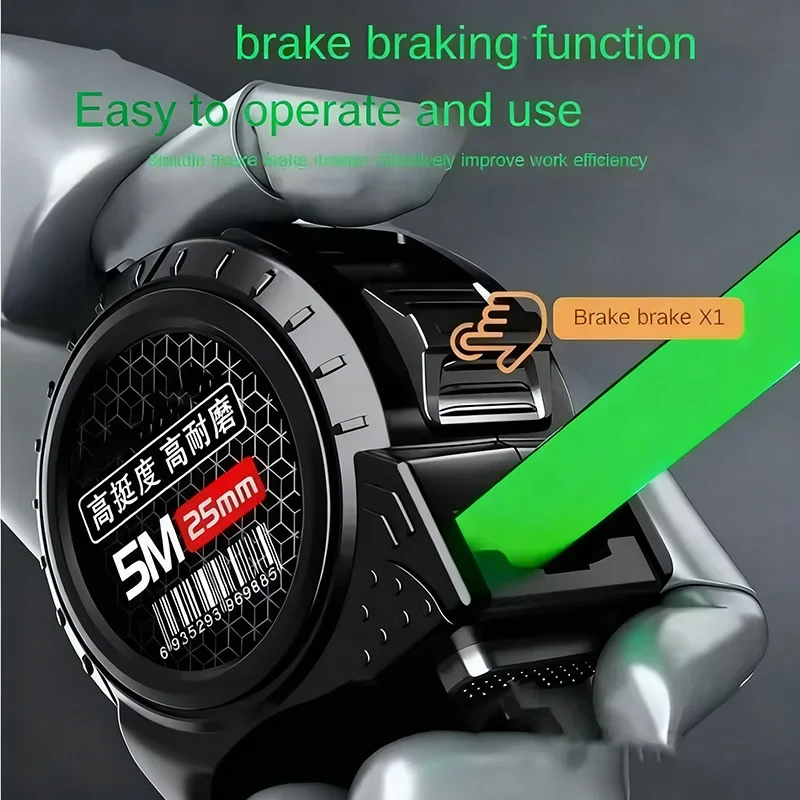 شريط قياس فلورسنت ذاتي القفل احترافي 3/5/7.5/10 متر، شفرة متينة واسعة مع مقياس متري، قياس عالي الدقة #2