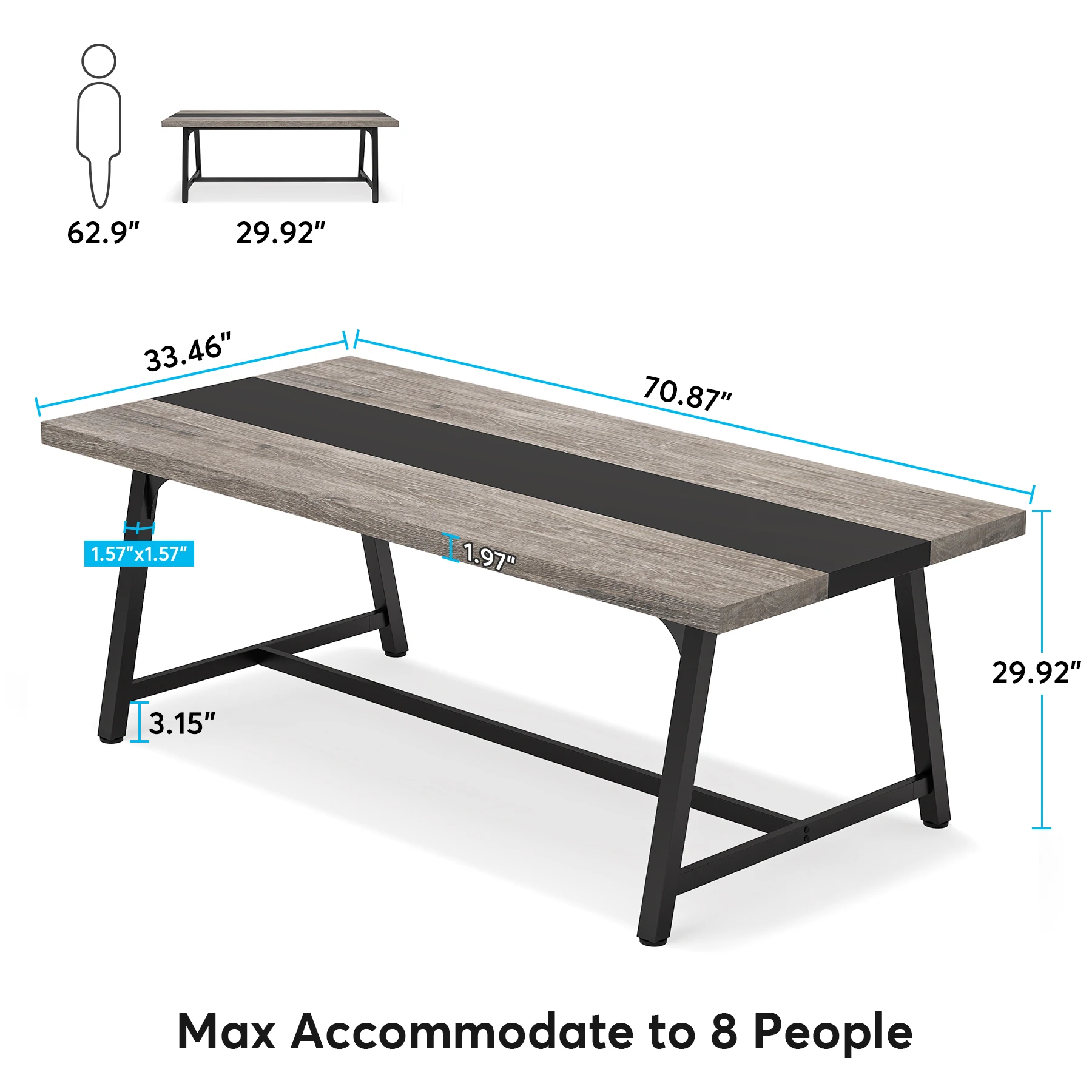 Tribesigns High Quality Minimalist Dining Room Furniture Kitchen Restaurant Metal Frame Rectangular Wood Dining Table for 8