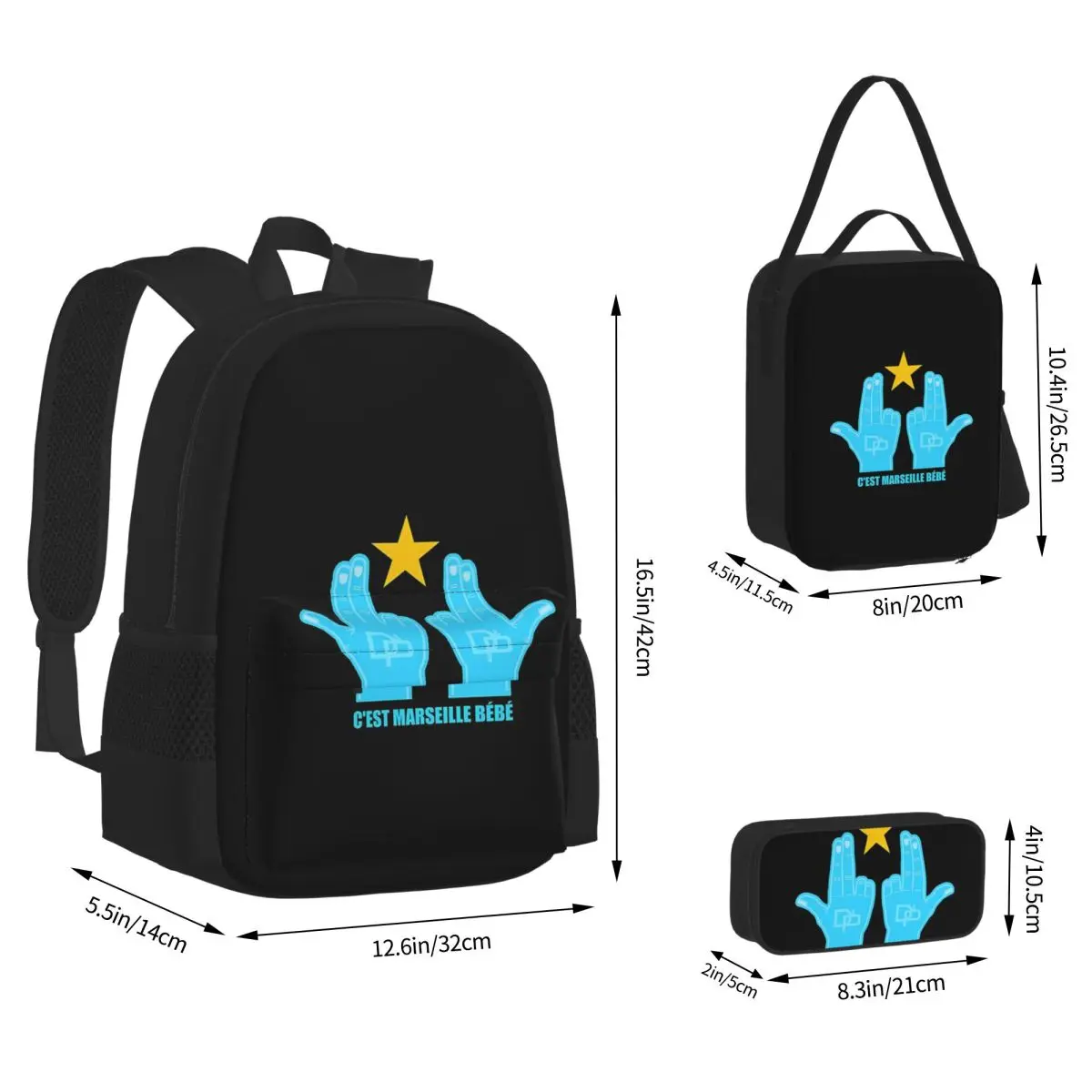 

C'est Marseille Bebe JUL Backpacks Boys Girls Bookbag Students School Bags Kids Rucksack Lunch Bag Pen Bag Three-Piece Set