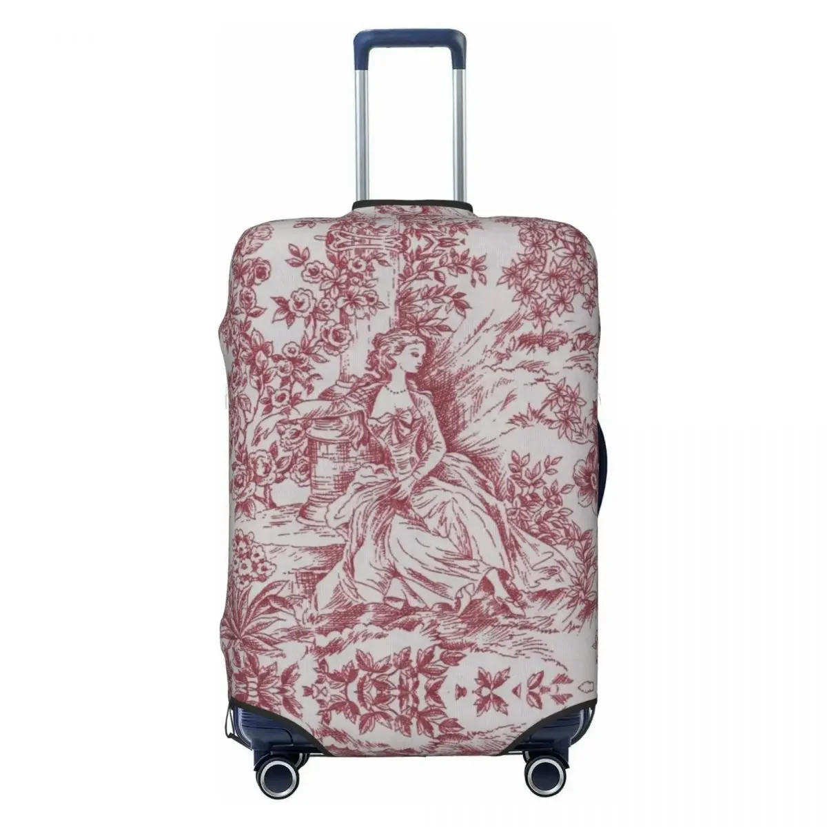 Custom Classic Red French Toile De Jouy Motif Pattern Luggage Cover Protector Funny Travel Suitcase Covers for 18-32 Inch