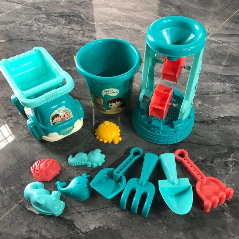 Sand Toy Beach Set 12 Pieces with Sand Wheel, Truck, Bucket, Shovel, Molds