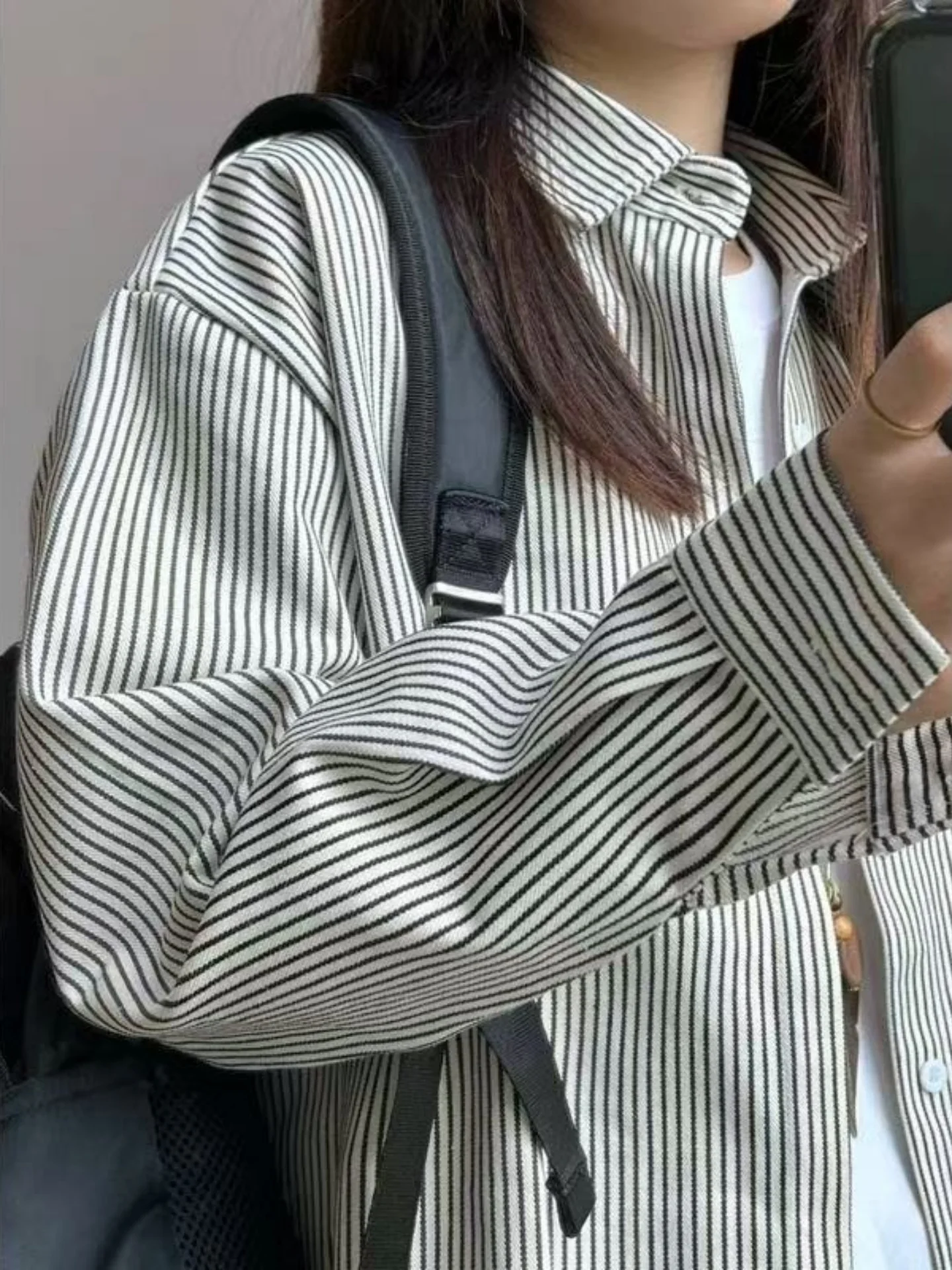 Japanese Style Striped Casual Shirt Men's Spring Autumn Loose Couple Shirt Youthful Retro Layering Cleanfit Outerwear