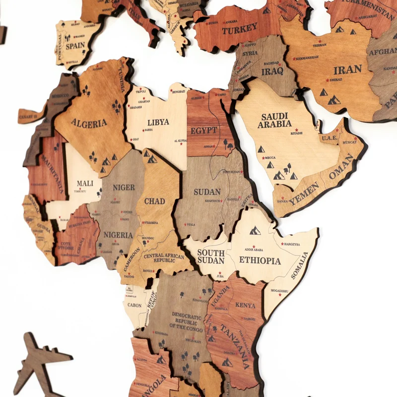 Home Background Wall Decor Hanging Art Wooden 3D World Map Puzzle for Office