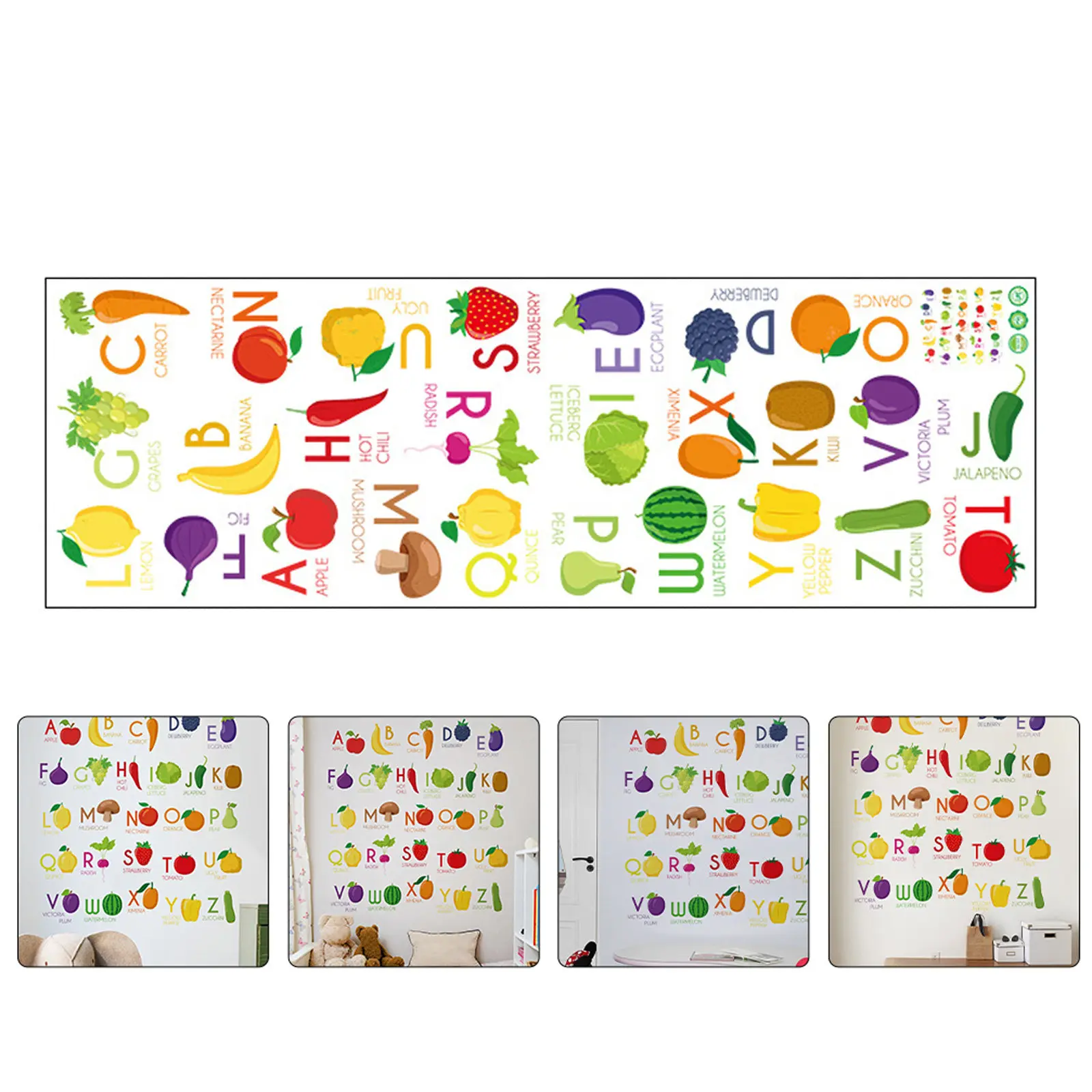 

English Alphabet Early Education Stickers Self-Adhesive Abc Chart Classroom Wall Decor Preschool Learning Poster Fruit Vegetable