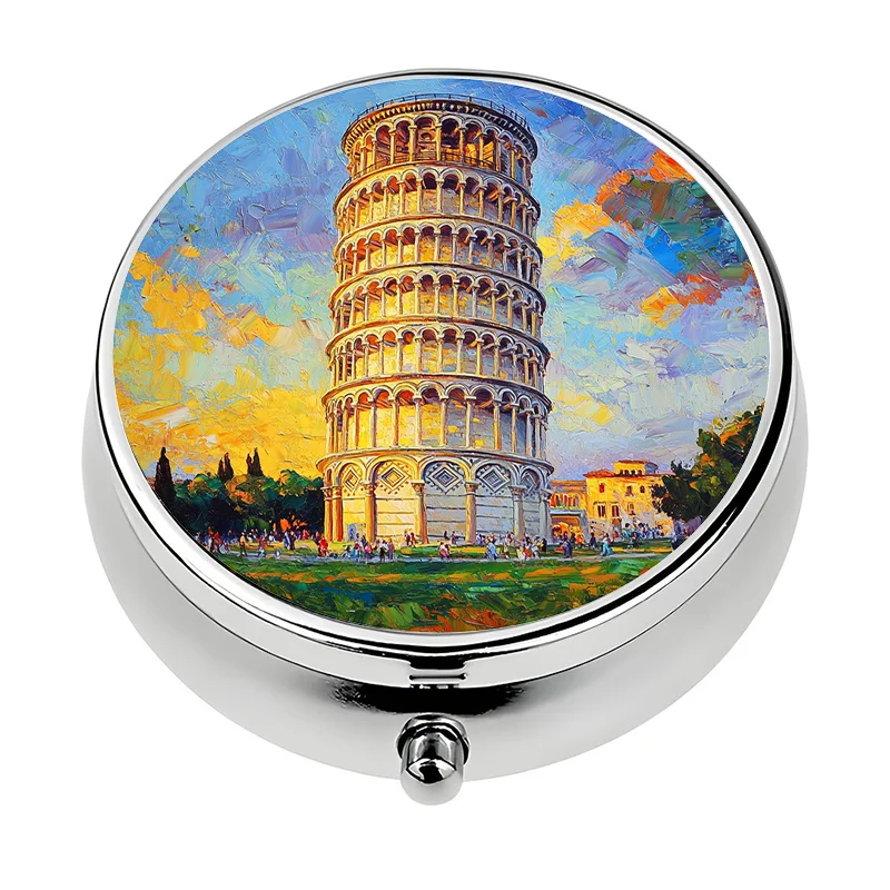 1-piece, 3-compartment, Tuscan-themed, Leaning Tower of Pisa sunset view, Italian architecture style, travel portable box