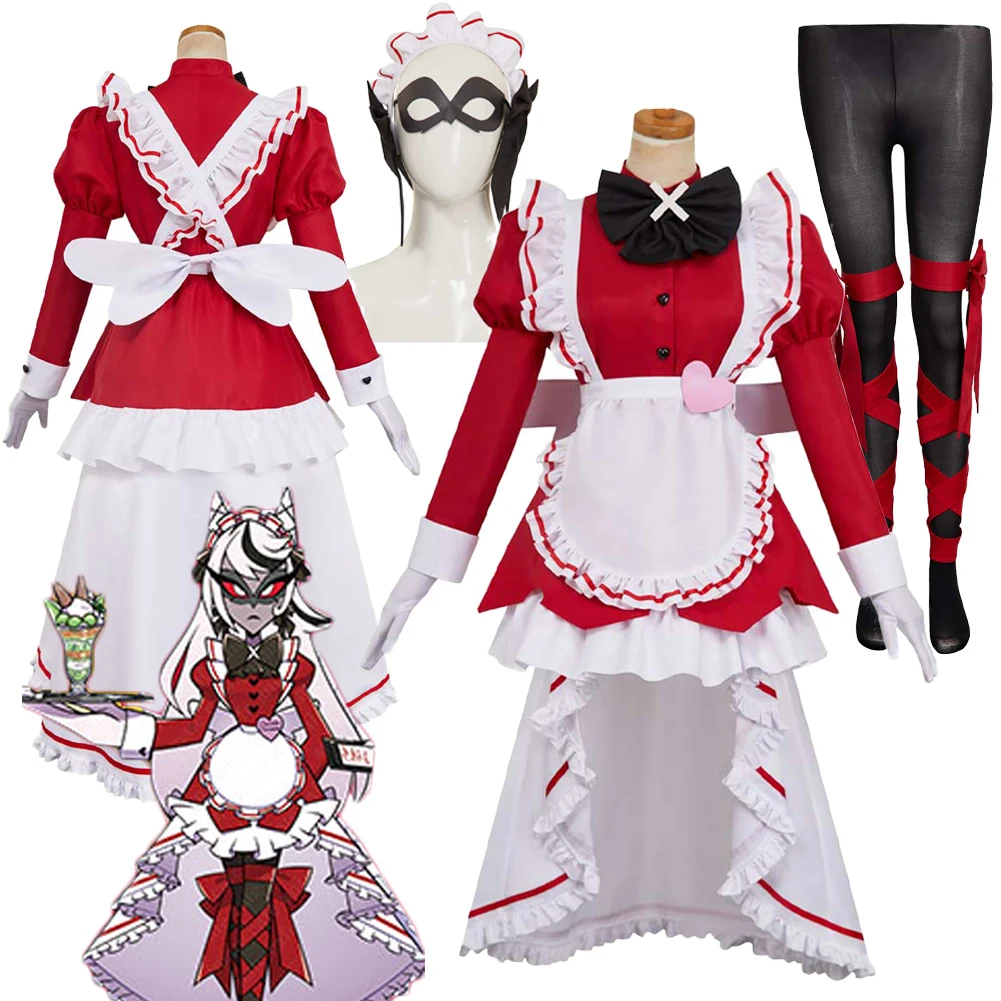 

Waiter Carmilla Carmine Cosplay Fantasy Maid Dress Clothing TV Hell Inn Costume Disguise Halloween Adult Women Party Outfit