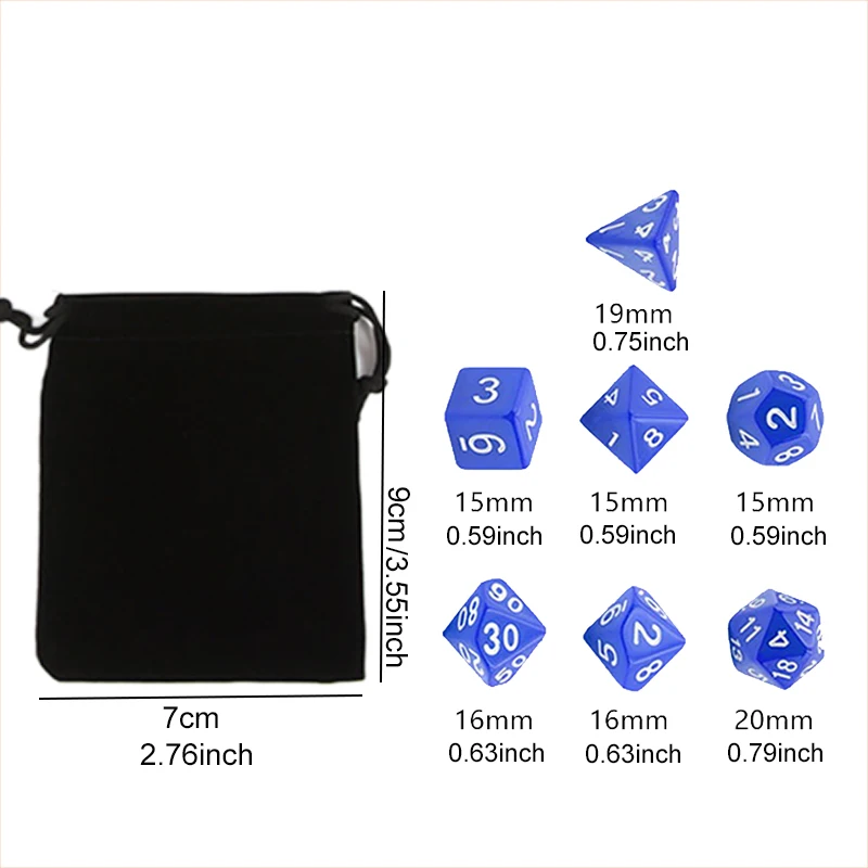 7~35Pcs Polyhedral Dice Set – D4 D6 D8 D10 D12 D20 with Black Velvet Drawstring Bags for RPG Tabletop Games D&D Accessories TMZ