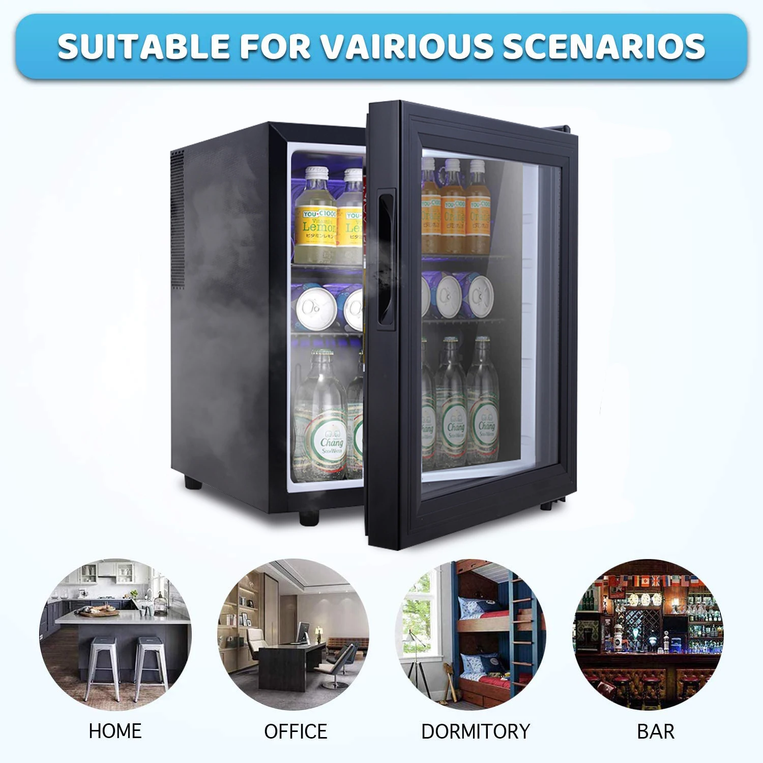 هانيسون فندق عالي الجودة بدون فروست ثلاجة تبريد صغيرة في باب زجاجي لغرفة المعيشة